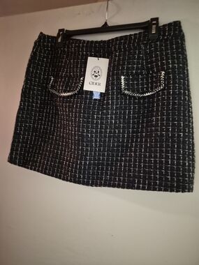 Cider Black Tweed Mini Skirt with White Trim